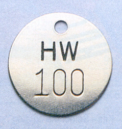 A stainless steel stamped tag